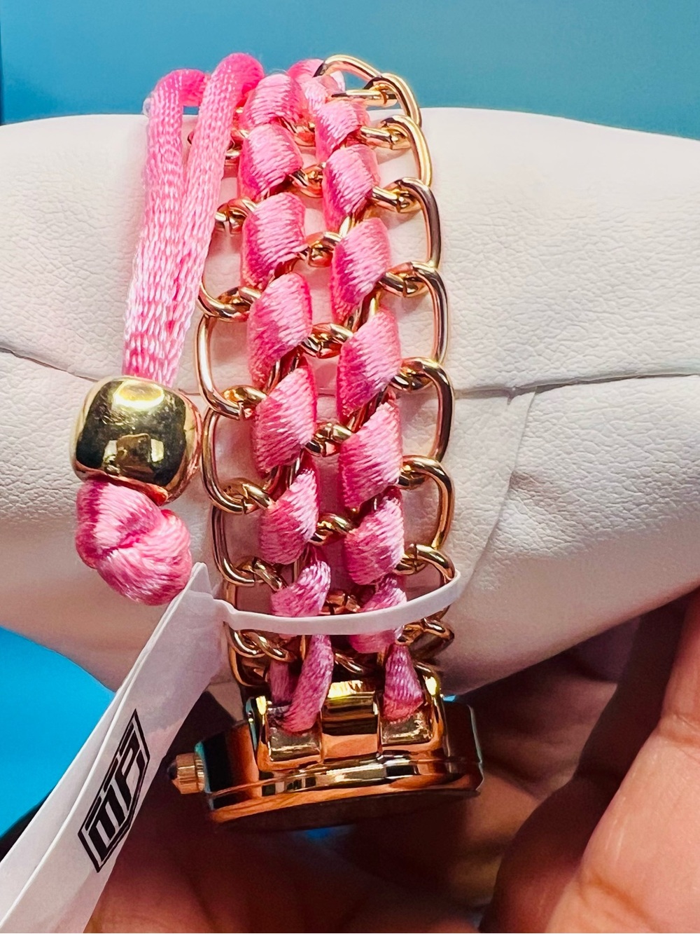 Beautiful Montres Prestige Women's Pink Braided Chain Watch Rose Gold 25mm NIB - Picture 6 of 8